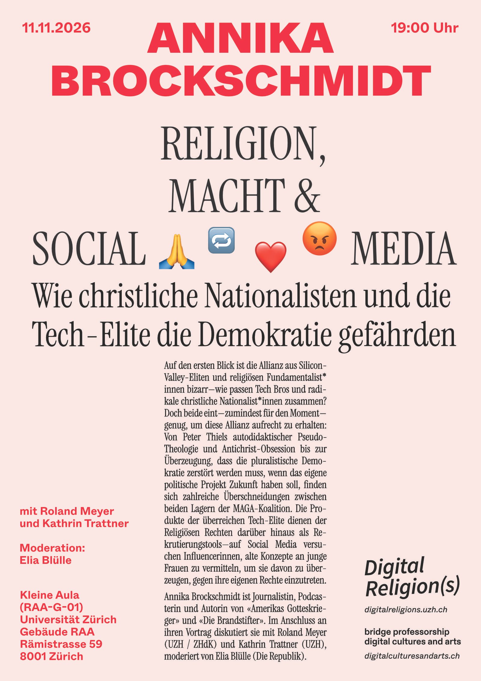 Annika Brockschmidt: «Religion, Macht und Social Media» — Vortrag & Diskussion